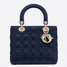 Mittlere Dior-Lady-Dior-Tasche aus indigoblauem Cannage-Lammleder