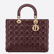 Große Dior-Lady-Dior-Tasche aus bordeauxrotem Cannage-Lammleder