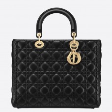 Große Lady Dior Tasche von Dior aus schwarzem Cannage-Lammleder Große Lady Dior Tasche von Dior aus schwarzem Cannage-Lammleder
