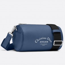 Dior Roller Pouch aus blauem genarbtem Kalbsleder