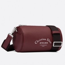 Dior Roller Pouch aus burgunderrotem genarbtem Kalbsleder