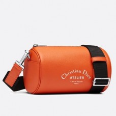 Dior Roller Pouch aus orangefarbenem genarbtem Kalbsleder