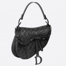 Dior Satteltasche aus schwarzem, geflochtenem Leder mit Fransen Dior Satteltasche aus schwarzem, geflochtenem Leder mit Fransen