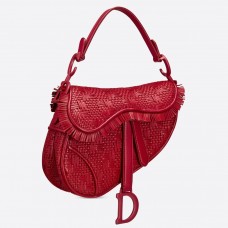 Dior Satteltasche aus rotem, geflochtenem Leder mit Fransen Dior Satteltasche aus rotem, geflochtenem Leder mit Fransen