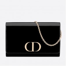 Dior 30 Montaigne Wallet On Chain aus schwarzem Lackkalbsleder