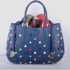 Fendi B Fab Große Henkeltasche aus blauem Leder mit mehrfarbigen Schmucksteinen Fendi B Fab Große Henkeltasche aus blauem Leder mit mehrfarbigen Schmucksteinen