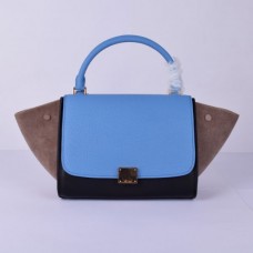 Celine Medium Trapeze Tasche aus blauem, schwarzem und khakifarbenem Wildleder