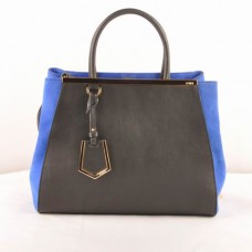 Fendi 2jours Schwarze Ferrari-Ledertasche mit blauem Lammleder, mittelgroß Fendi 2jours Schwarze Ferrari-Ledertasche mit blauem Lammleder, mittelgroß